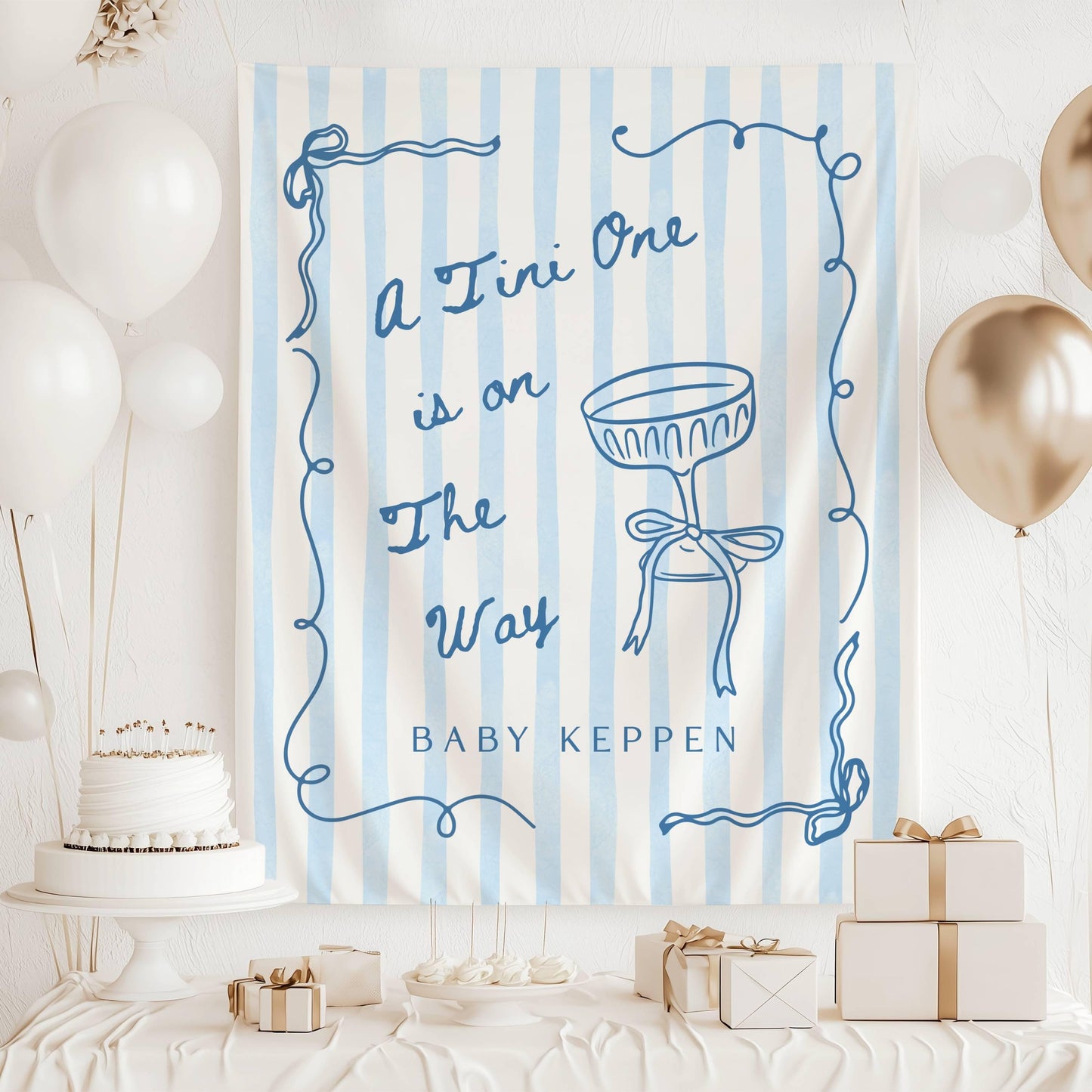 Tini One is on The Way Baby Shower Backdrop Elegant Tini Baby Shower Banner Striped Baby Shower Decor Martini Bow Shower Tapestry Cocktail - LAUMIANstudio
