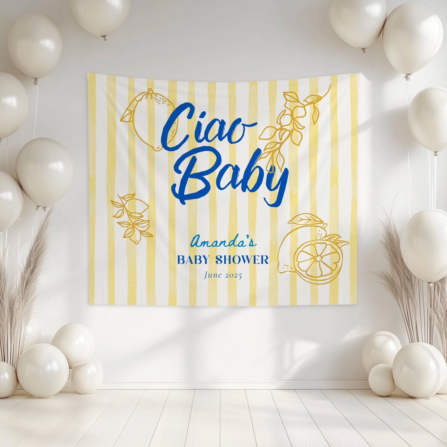 Citrus Baby Shower Welcome Sign Baby Girl Pink Baby Shower Decor Amalfi Coast Shower Banner Pink Italian Baby Shower Backdrop Lemon Tapestry - LAUMIANstudio
