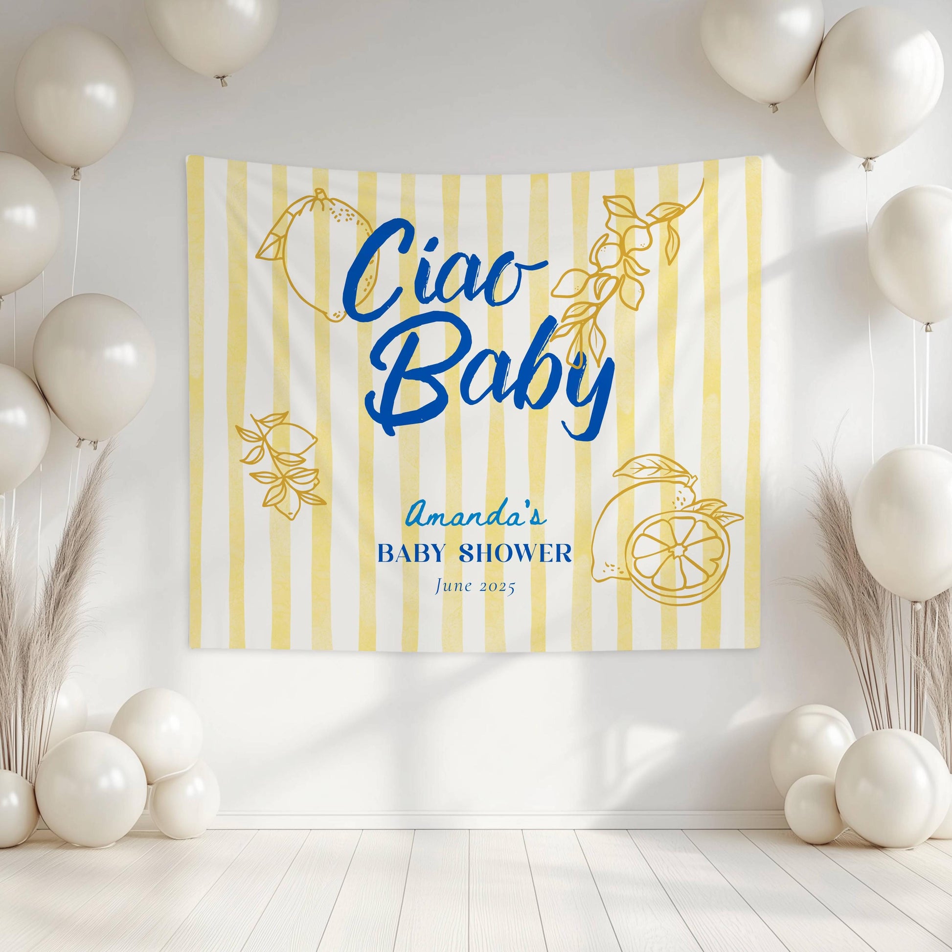Ciao Baby Baby Shower Banner Amalfi Coast Shower Backdrop Lemon Theme Shower Italian Baby Shower Decor Citrus Banner Summer Coast Shower - LAUMIANstudio