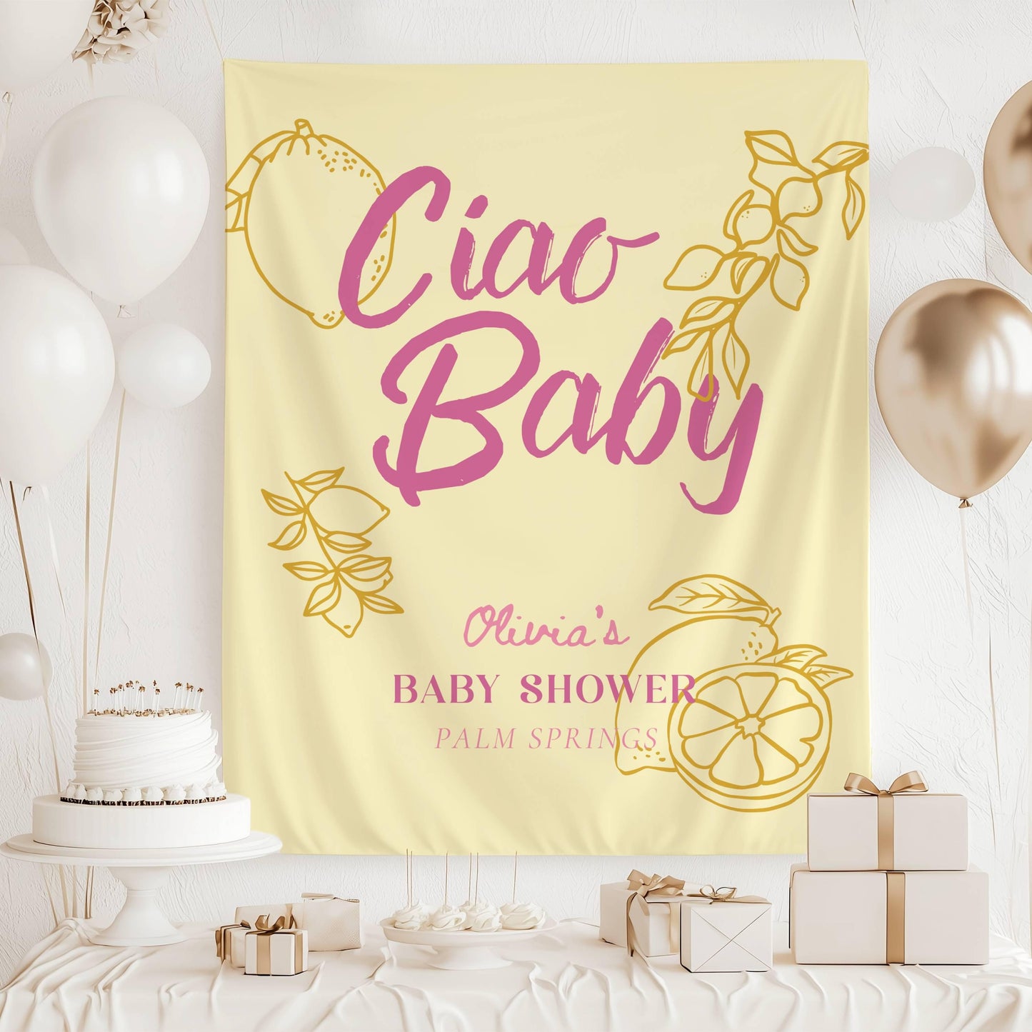 Ciao Baby Baby Shower Banner Amalfi Coast Shower Backdrop Lemon Theme Shower Italian Baby Shower Decor Citrus Banner Summer Coast Shower - LAUMIANstudio