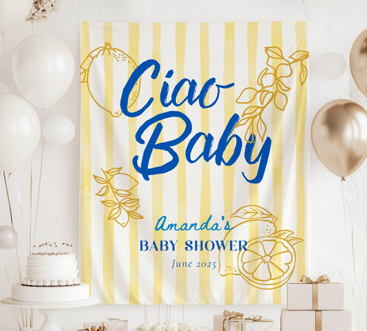Ciao Baby Baby Shower Banner Amalfi Coast Shower Backdrop Lemon Theme Shower Italian Baby Shower Decor Citrus Banner Summer Coast Shower - LAUMIANstudio