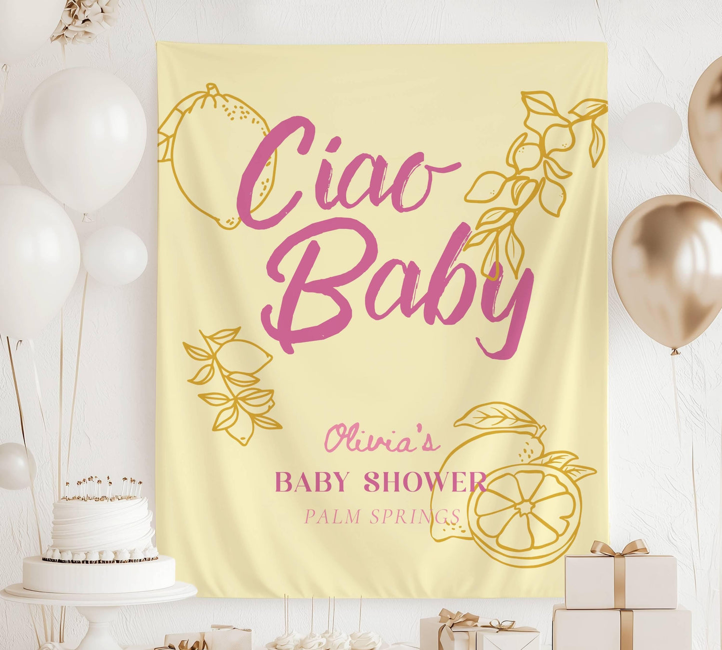 Citrus Baby Shower Welcome Sign Baby Girl Pink Baby Shower Decor Amalfi Coast Shower Banner Pink Italian Baby Shower Backdrop Lemon Tapestry - LAUMIANstudio