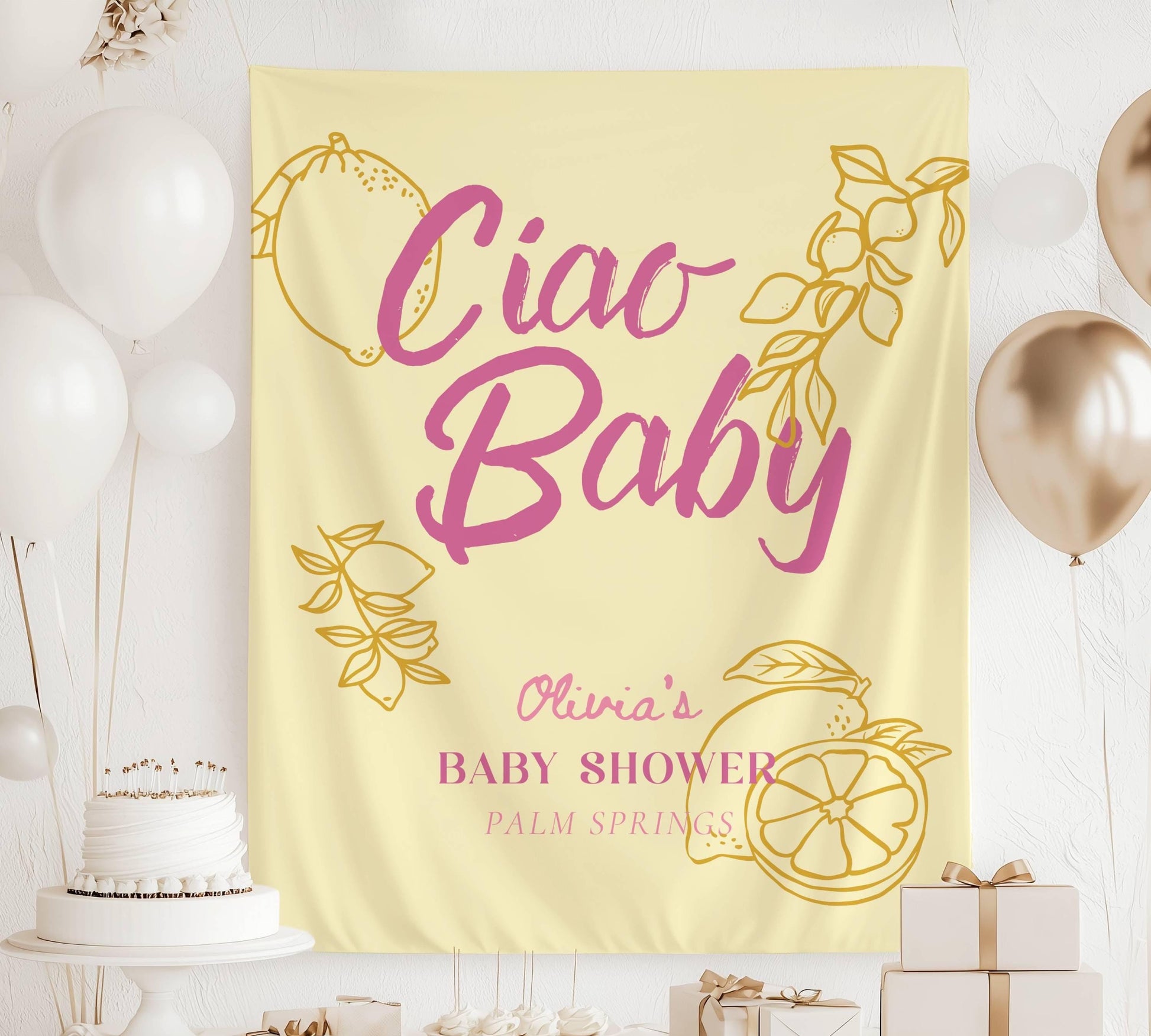 Citrus Baby Shower Welcome Sign Baby Girl Pink Baby Shower Decor Amalfi Coast Shower Banner Pink Italian Baby Shower Backdrop Lemon Tapestry - LAUMIANstudio