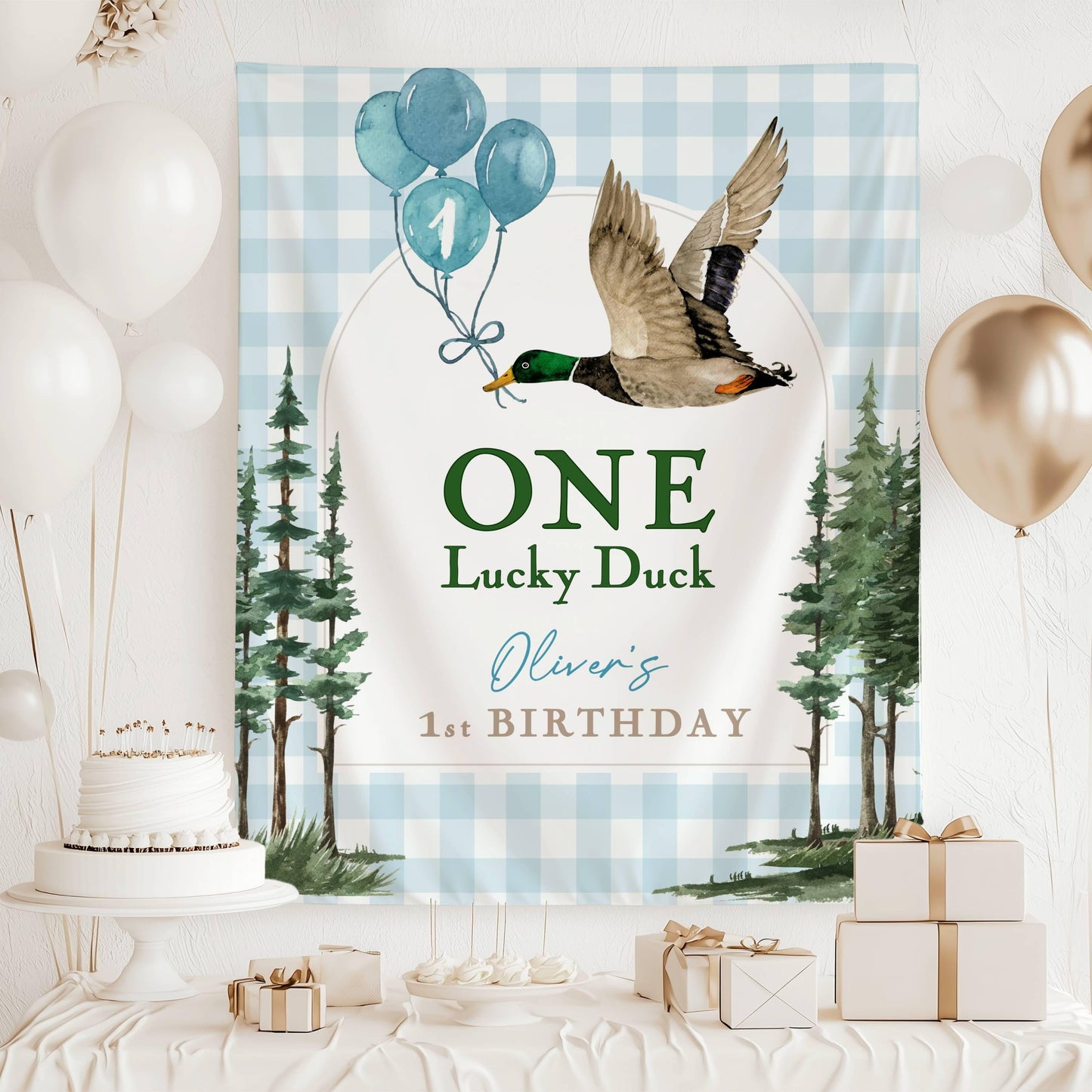 One Lucky Duck Banner: Personalized 1st Birthday Party Decor, Wall Tapestry - LAUMIANstudio