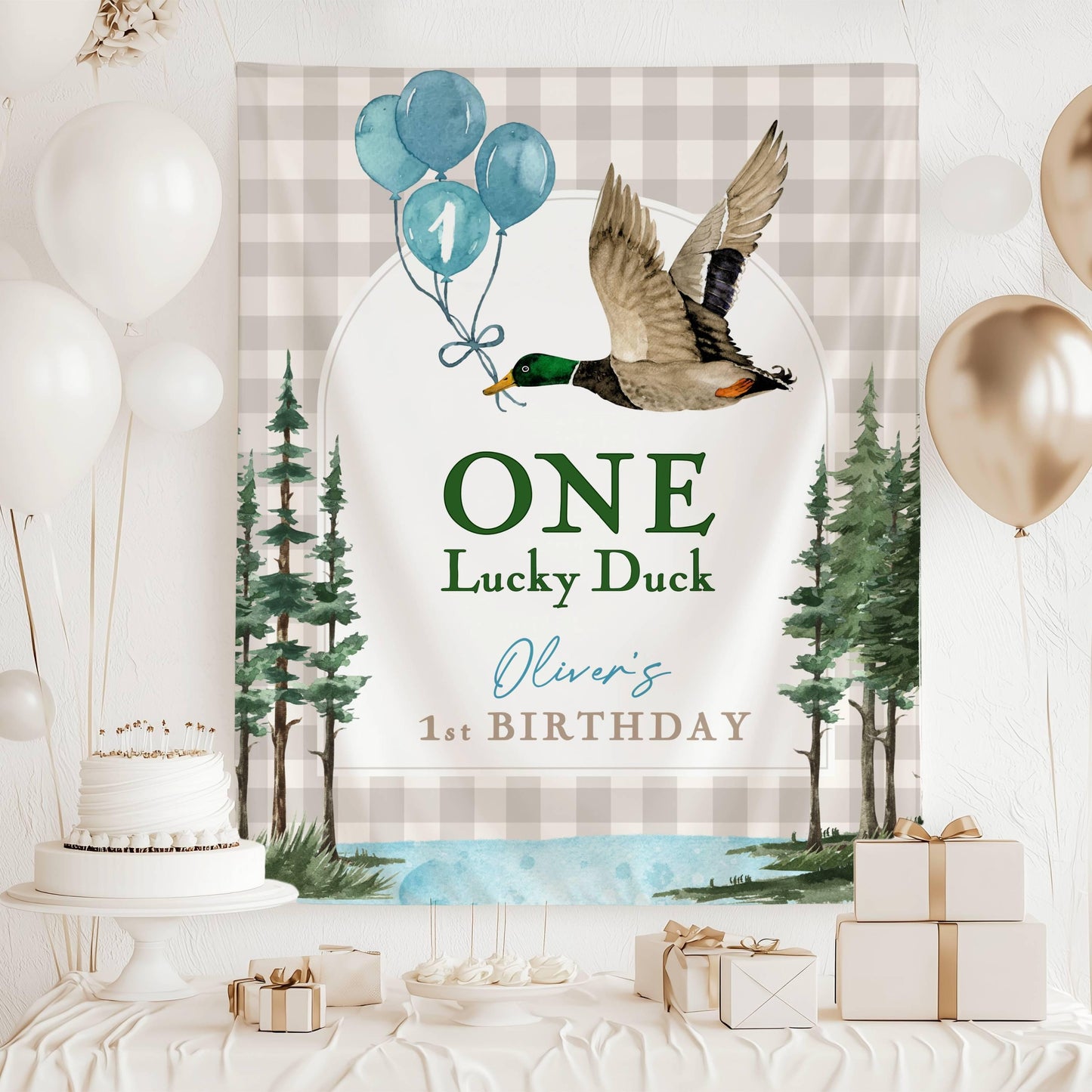 One Lucky Duck Banner: Personalized 1st Birthday Party Decor, Wall Tapestry - LAUMIANstudio