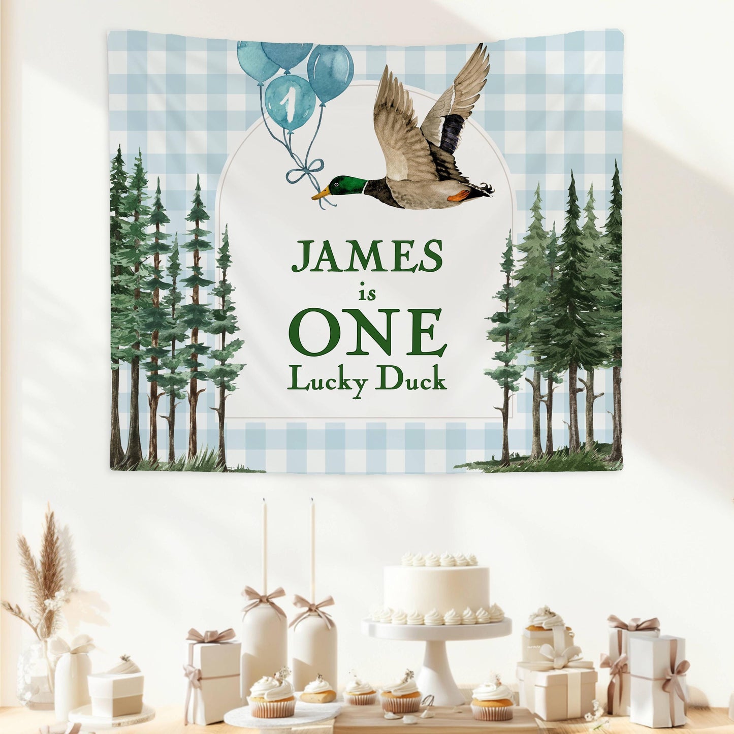 One Lucky Duck Banner: Personalized 1st Birthday Party Decor, Wall Tapestry - LAUMIANstudio