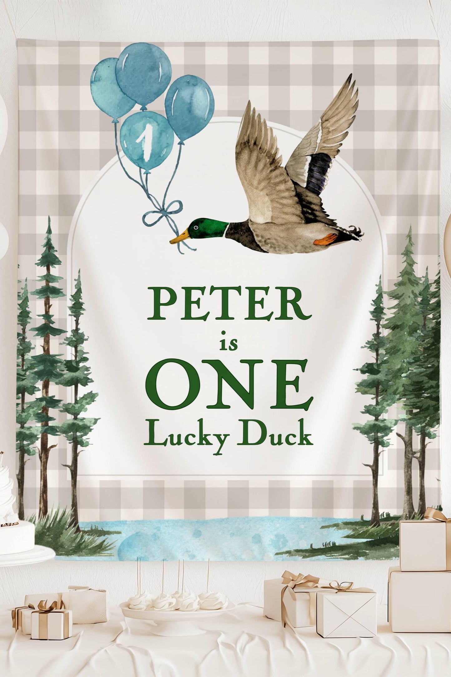 One Lucky Duck Banner: Personalized 1st Birthday Party Decor, Wall Tapestry - LAUMIANstudio