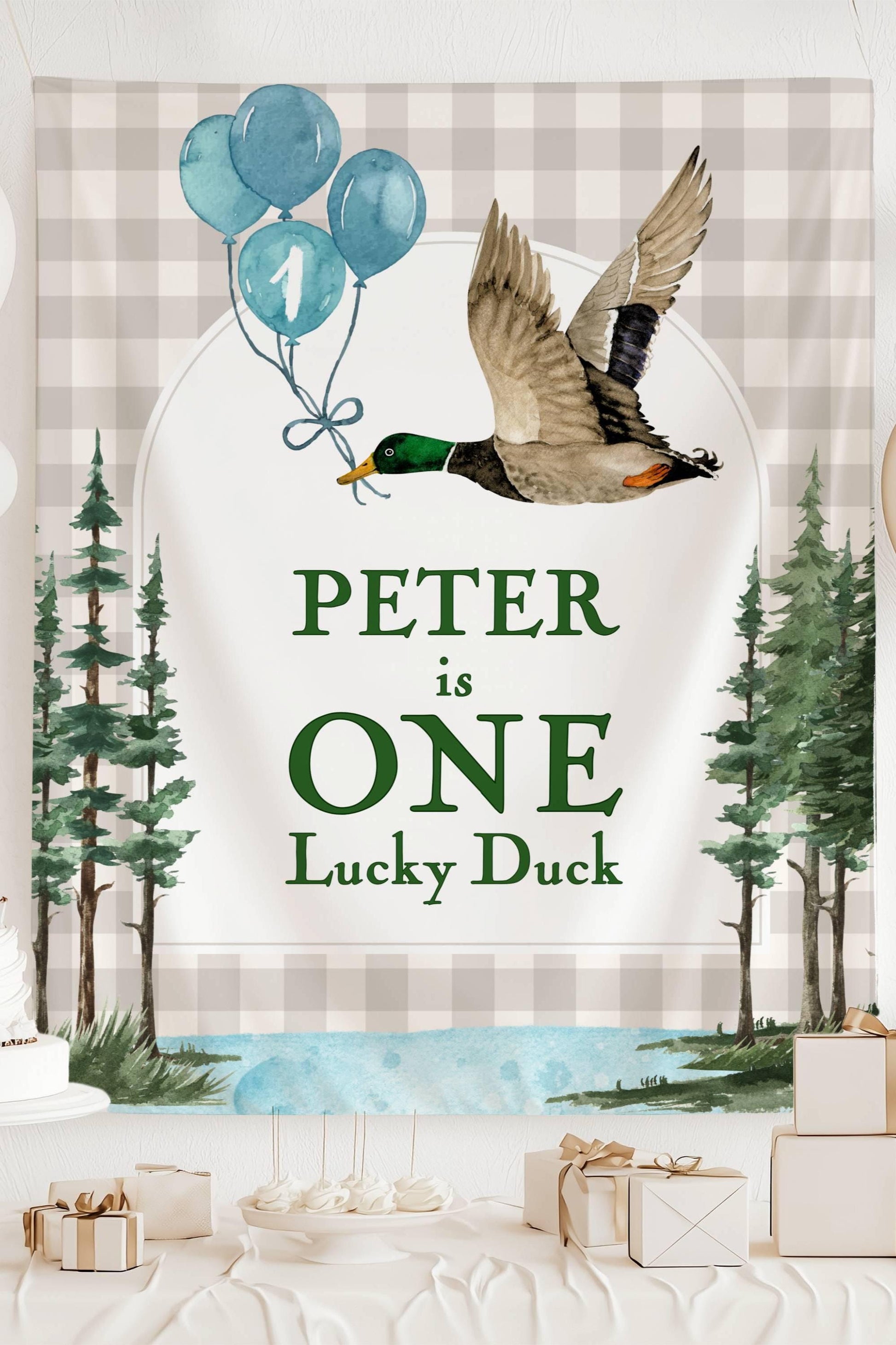 One Lucky Duck Banner: Personalized 1st Birthday Party Decor, Wall Tapestry - LAUMIANstudio