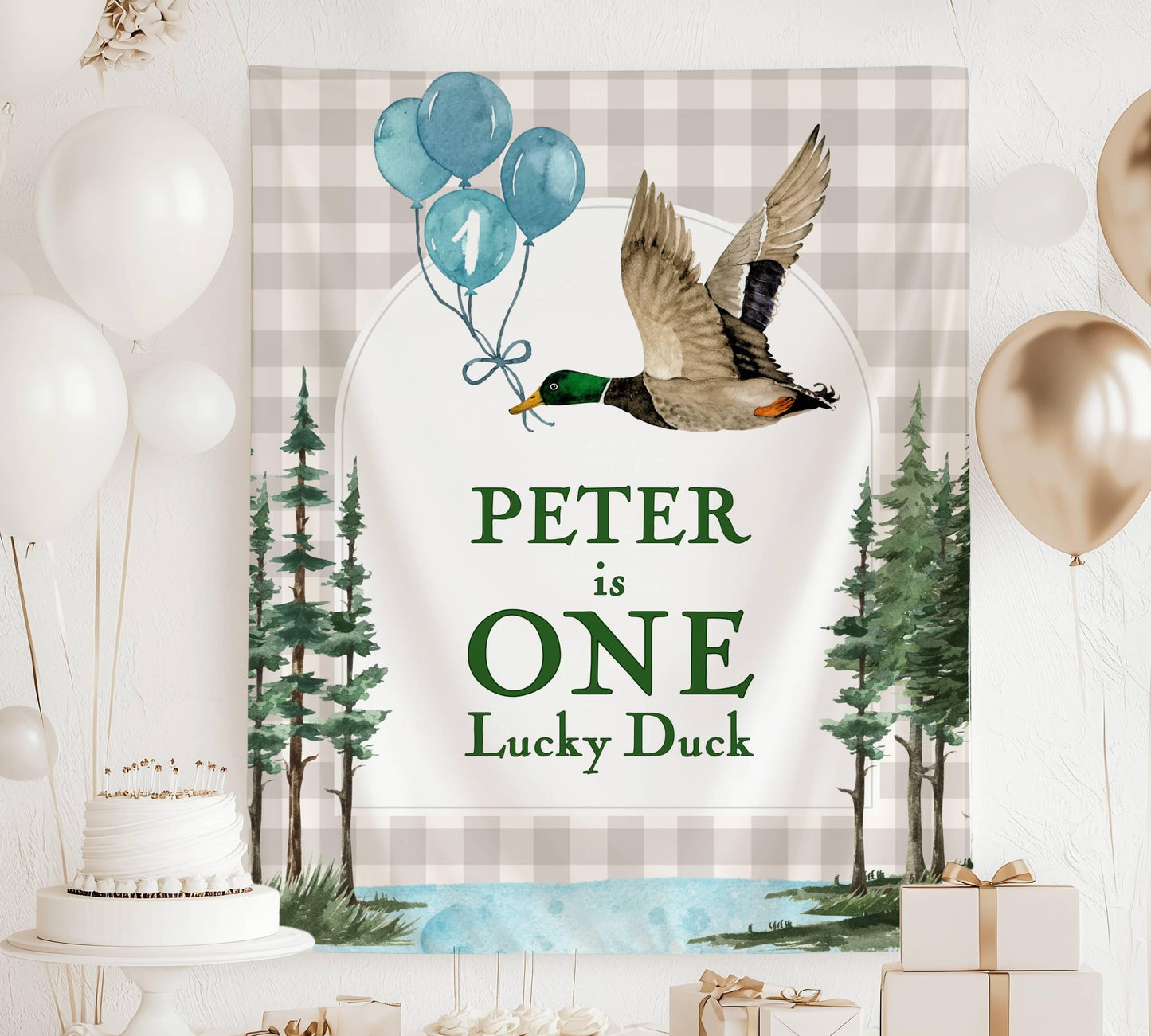 One Lucky Duck Banner: Personalized 1st Birthday Party Decor, Wall Tapestry - LAUMIANstudio