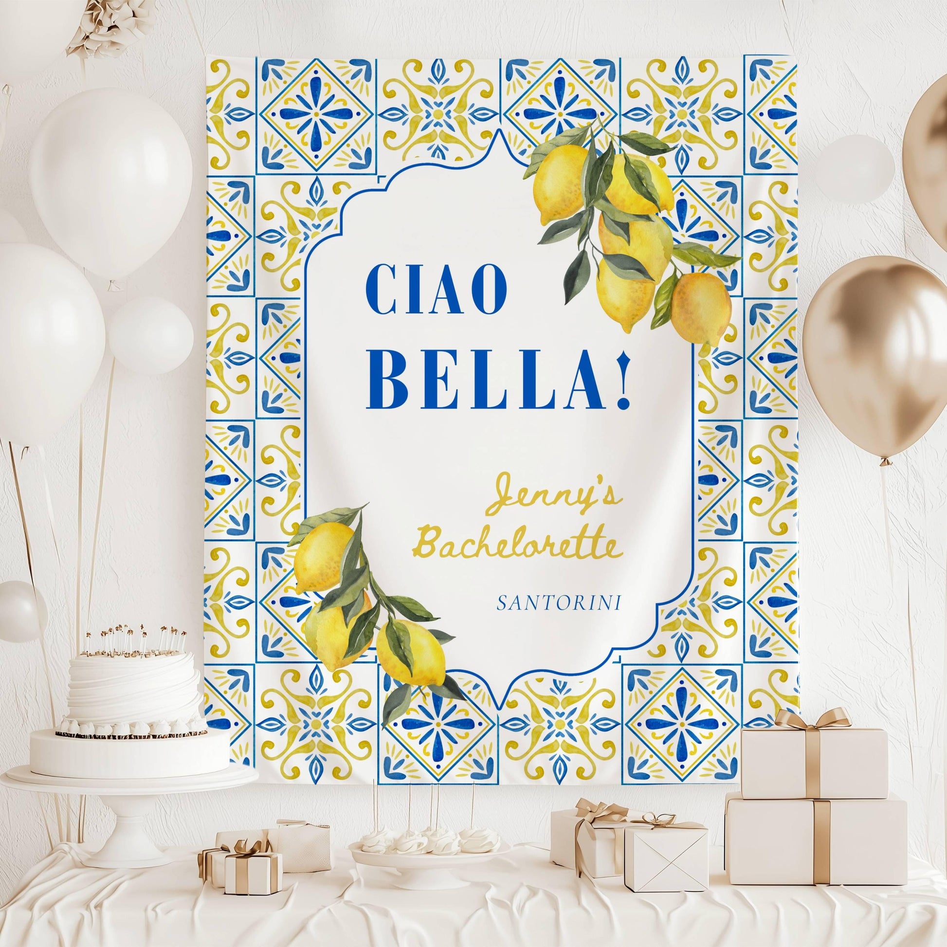 La Dolce Vita Backdrop Italy Bridal Shower Custom Mediterranean Bach Decor Limoncello Bachelorette Banner Lemon Italian Bachelorette Blue - LAUMIANstudio