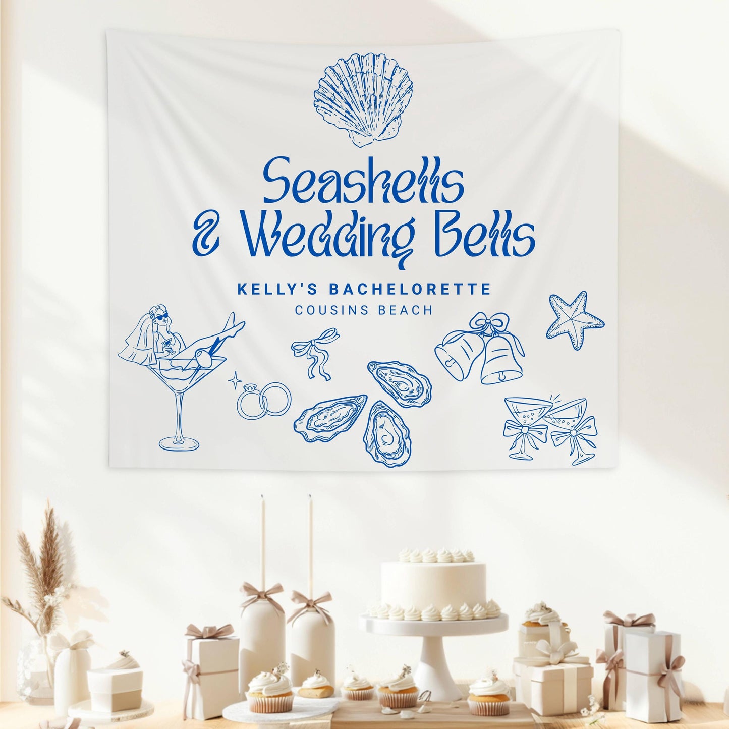 Seashells and Wedding Bells Banner: Personalized Bachelorette Decor, Coastal Bridal Shower - LAUMIANstudio