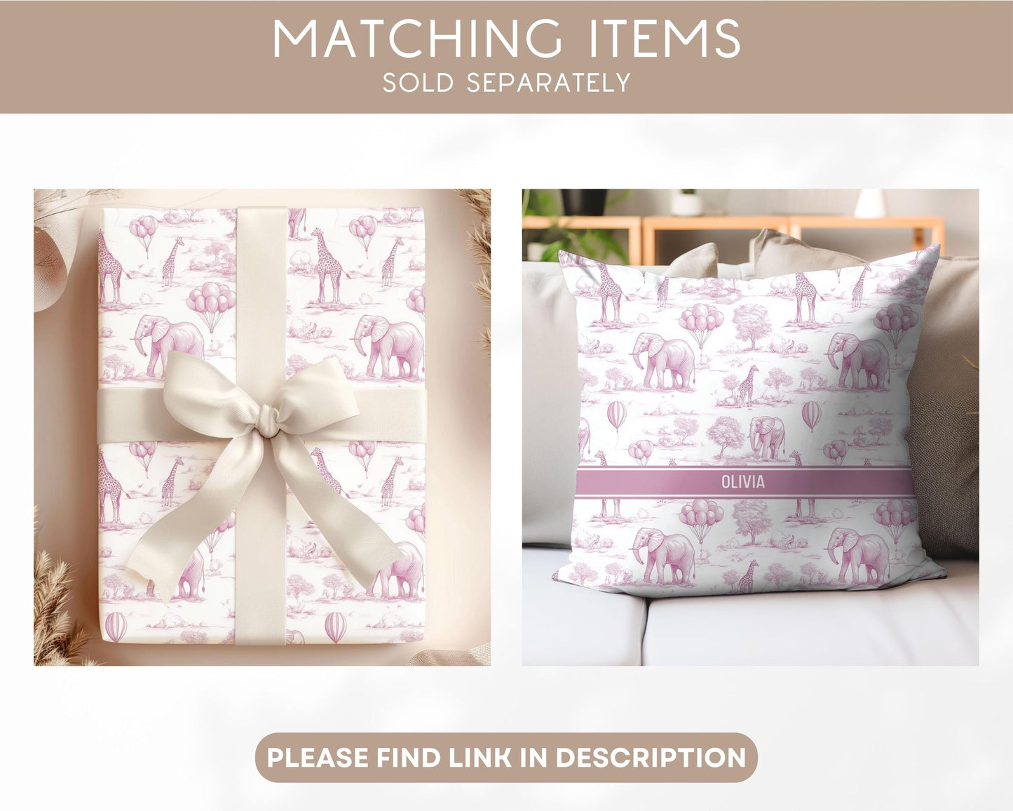 Pink Toile Safari Welcome Sign: 1st Birthday, Editable Canva Template - LAUMIANstudio