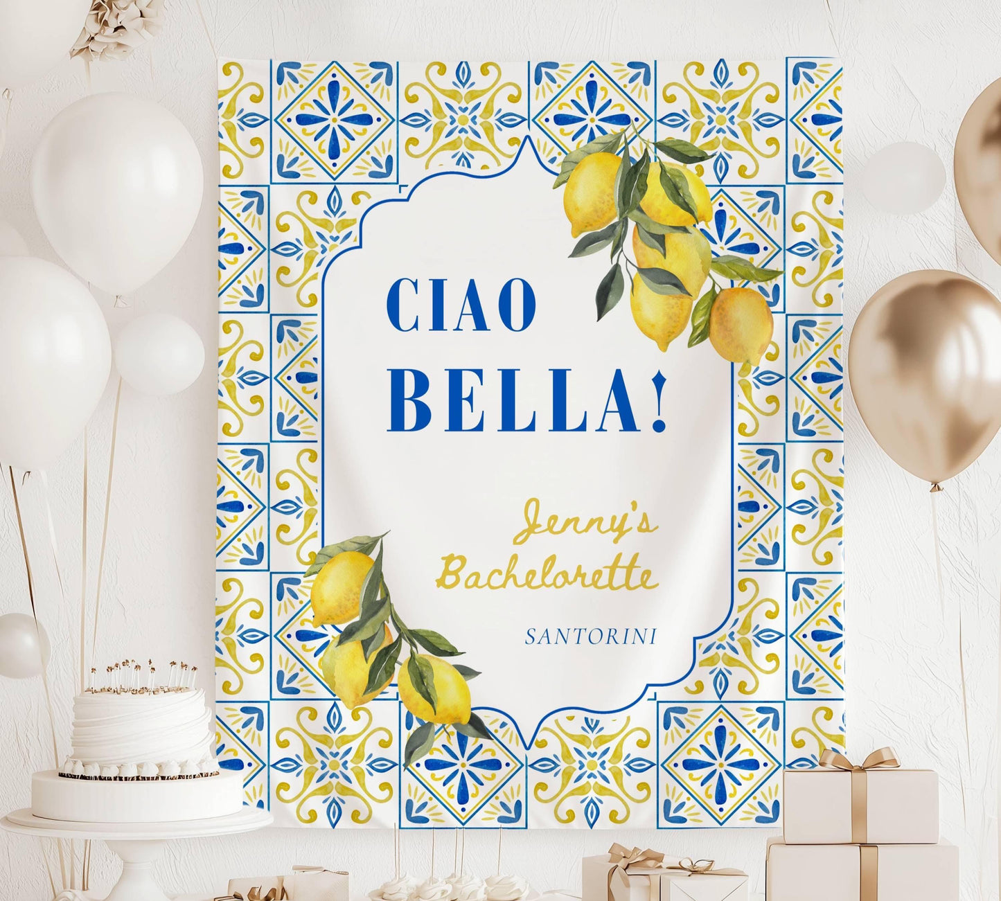 Ciao Bella Bach Decor Italian Bachelorette Party Banner Mediterranean Bachelorette Backdrop Summer Lemon Italy Tapestry Ciao Bella Banner - LAUMIANstudio