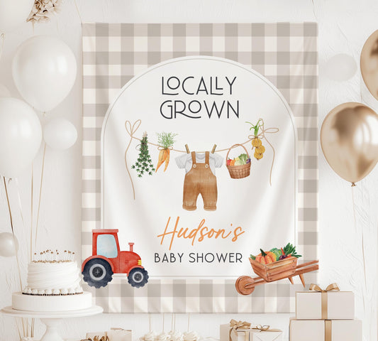 Locally Grown Baby Shower Decor Locally Grown Boy Baby Shower Backdrop Farmers Market Baby Shower Sign Locally Grown Backdrop Custom Name - LAUMIANstudio