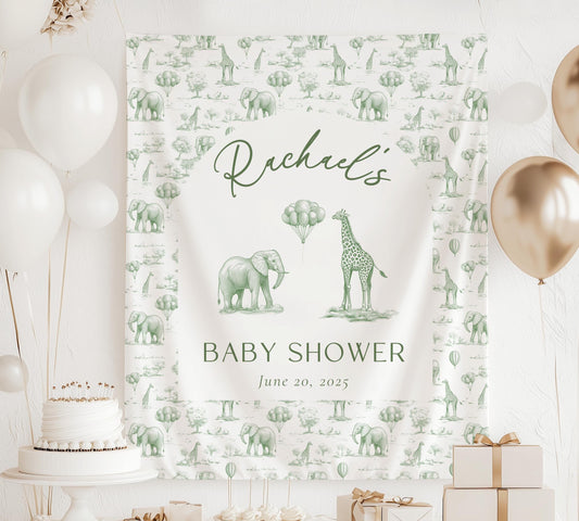 Toile Safari Baby Shower Backdrop - Sage Green - LAUMIANstudio