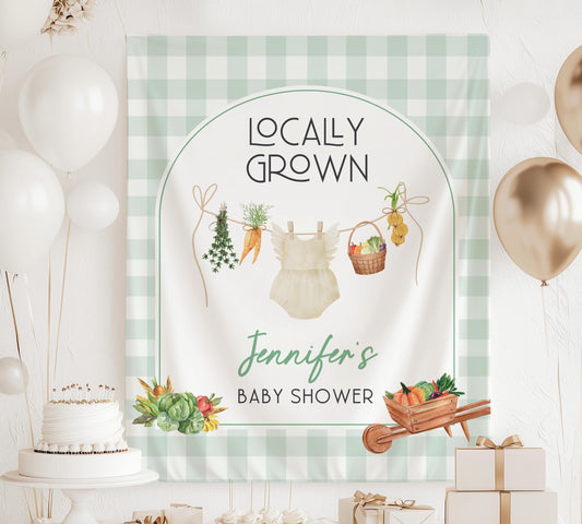 Custom Farmer Market Baby Shower Backdrop Locally Grown Baby Girl Party Decoration Fruit and Vegetable Baby Shower Banner Locally Grown Sign - LAUMIANstudio