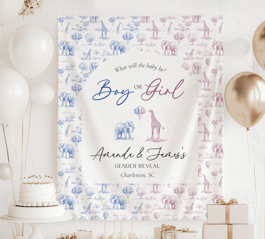 Personalized Gender Reveal Backdrop Boy or Girl Wall Tapestry Blue Pink Baby Shower Decor Custom Toile Gender Reveal Decoration Pink Blue - LAUMIANstudio