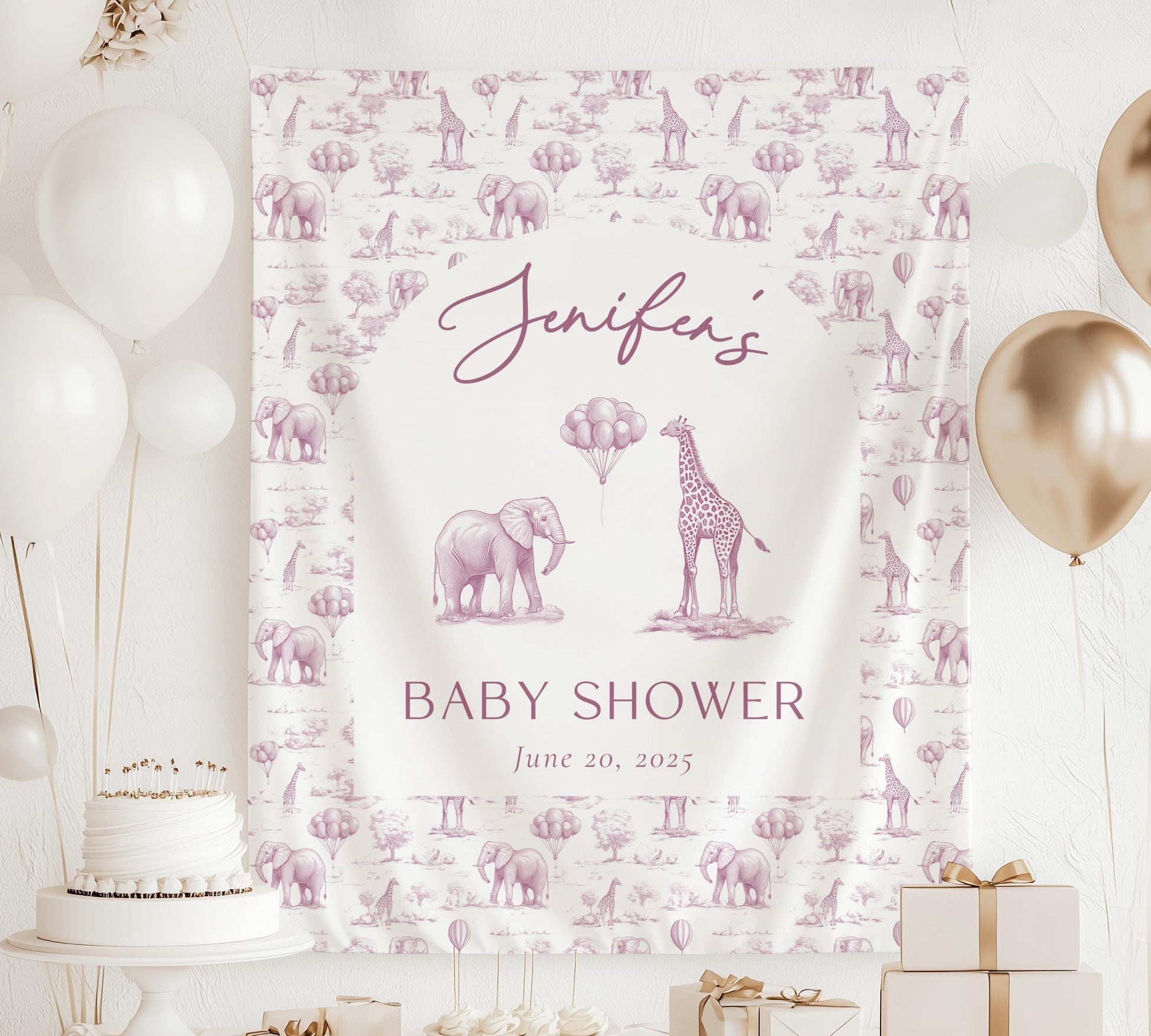 Custom Pink Toile Wall Tapestry Baby Shower Baby Girl Decor Baby Shower Pink Wall Decoration Girly Chinoiserie Baby Shower Wall Tapestry - LAUMIANstudio