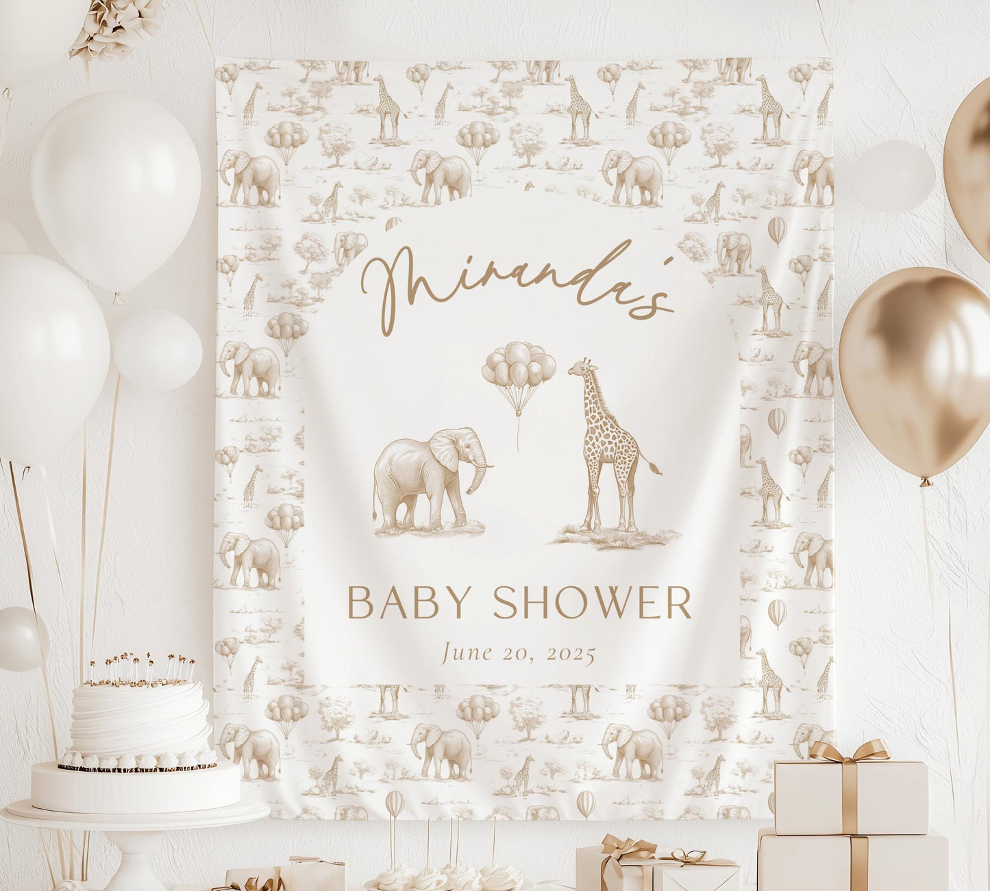 Beige Toile Custom Wall Tapestry Baby Shower Neutral Decor Baby Shower Gender Neutral Wall Decoration Chinoiserie Baby Shower Wall Tapestry - LAUMIANstudio