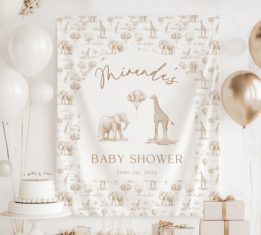 Beige Toile Custom Wall Tapestry Baby Shower Neutral Decor Baby Shower Gender Neutral Wall Decoration Chinoiserie Baby Shower Wall Tapestry - LAUMIANstudio