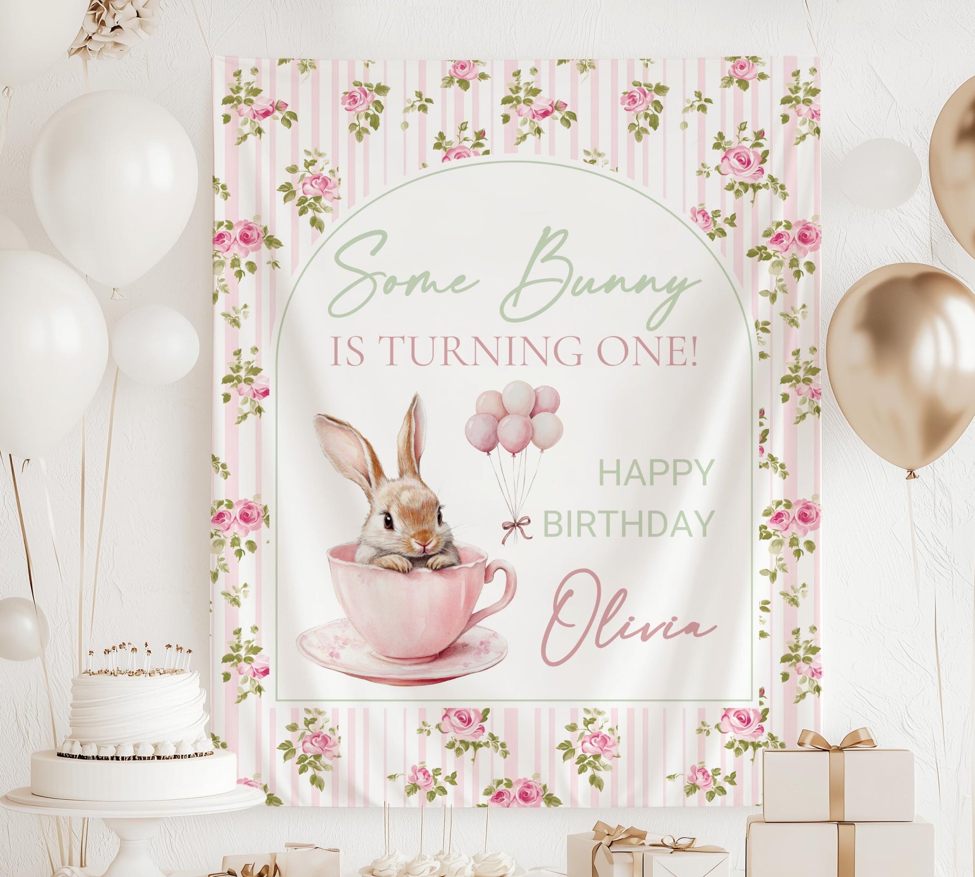 Some Bunny is Turning One Backdrop Bunny 1st Birthday Banner Custom 1st Birthday Backrop Bunny is One Birthday Decor Bunny Easter Birthday - LAUMIANstudio