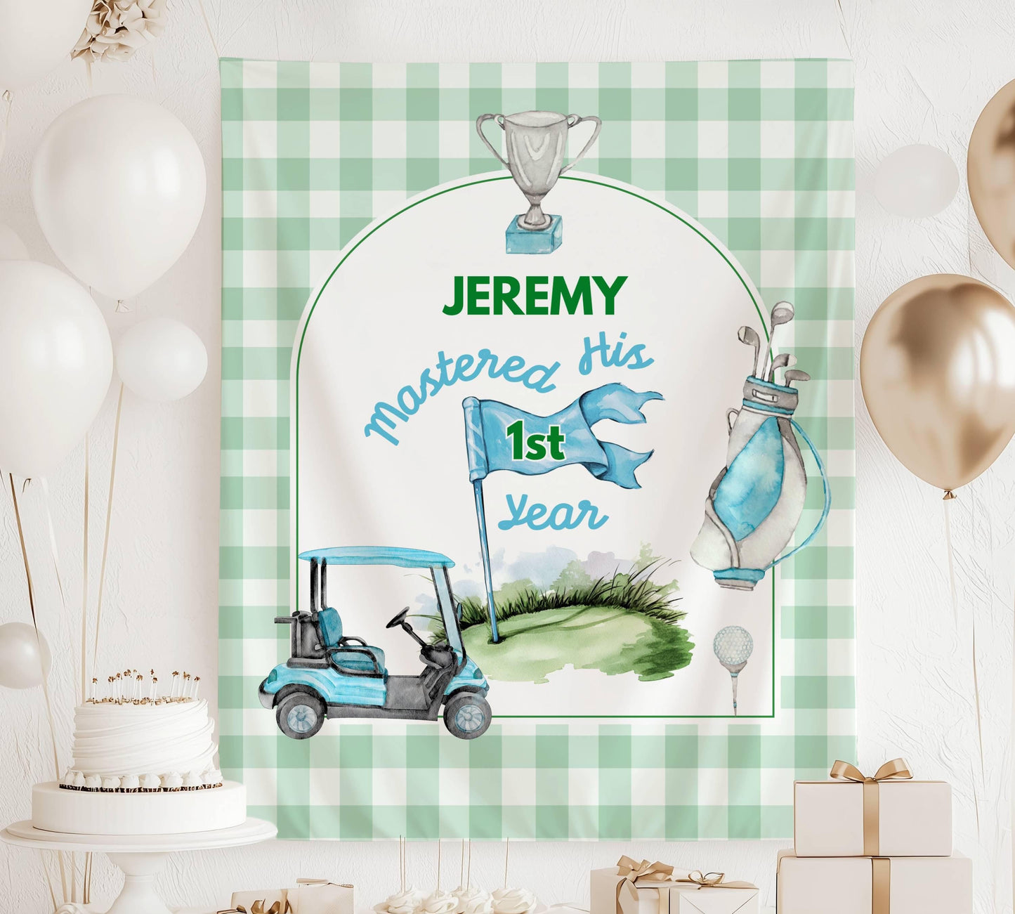 Custom Golf First Birthday Party Banner Golf Masters 1st Birthday Banner Master Golf 1st Birthday Backdrop Mastered First Year Banner Golf - LAUMIANstudio