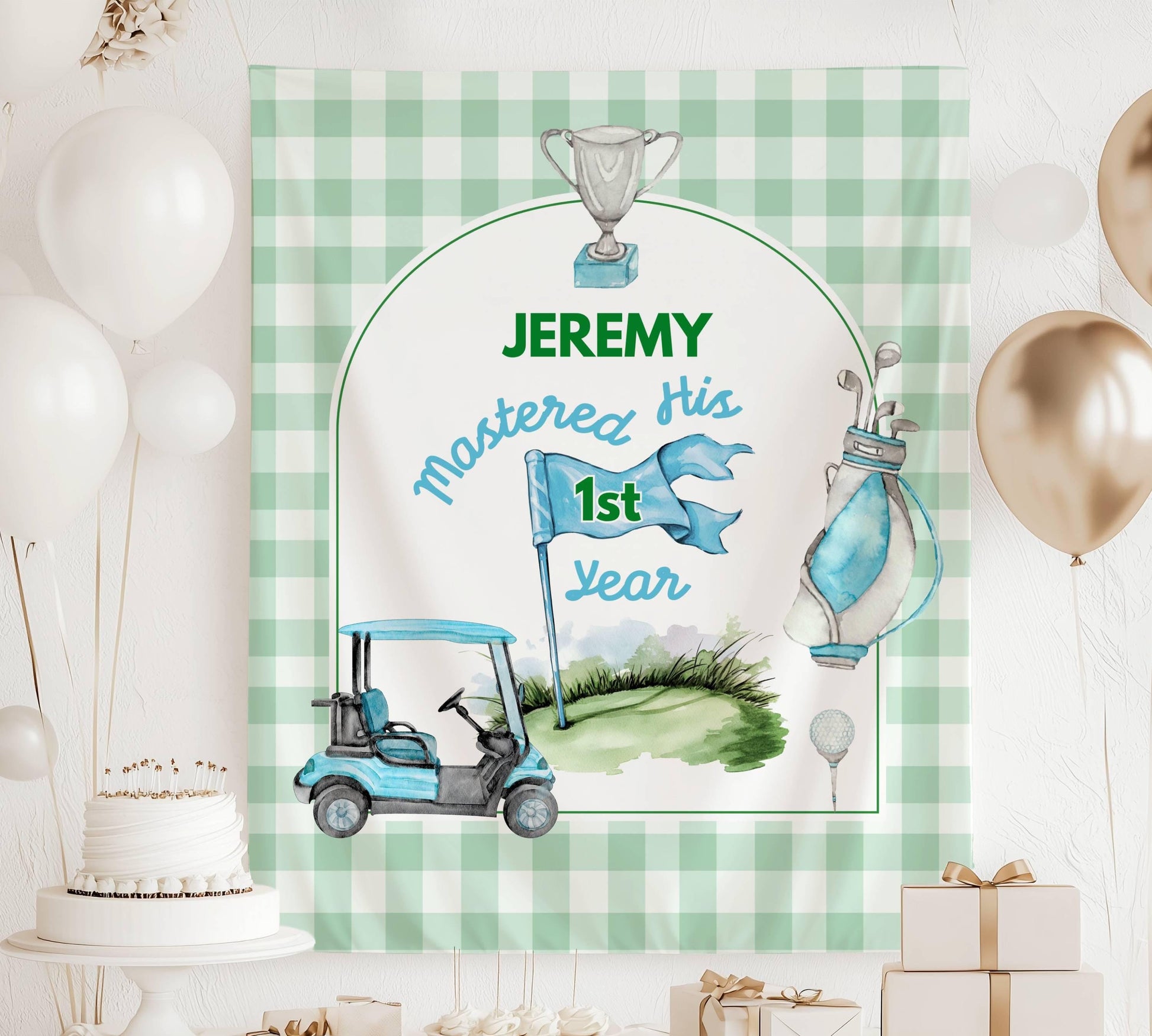 Custom Golf First Birthday Party Banner Golf Masters 1st Birthday Banner Master Golf 1st Birthday Backdrop Mastered First Year Banner Golf - LAUMIANstudio