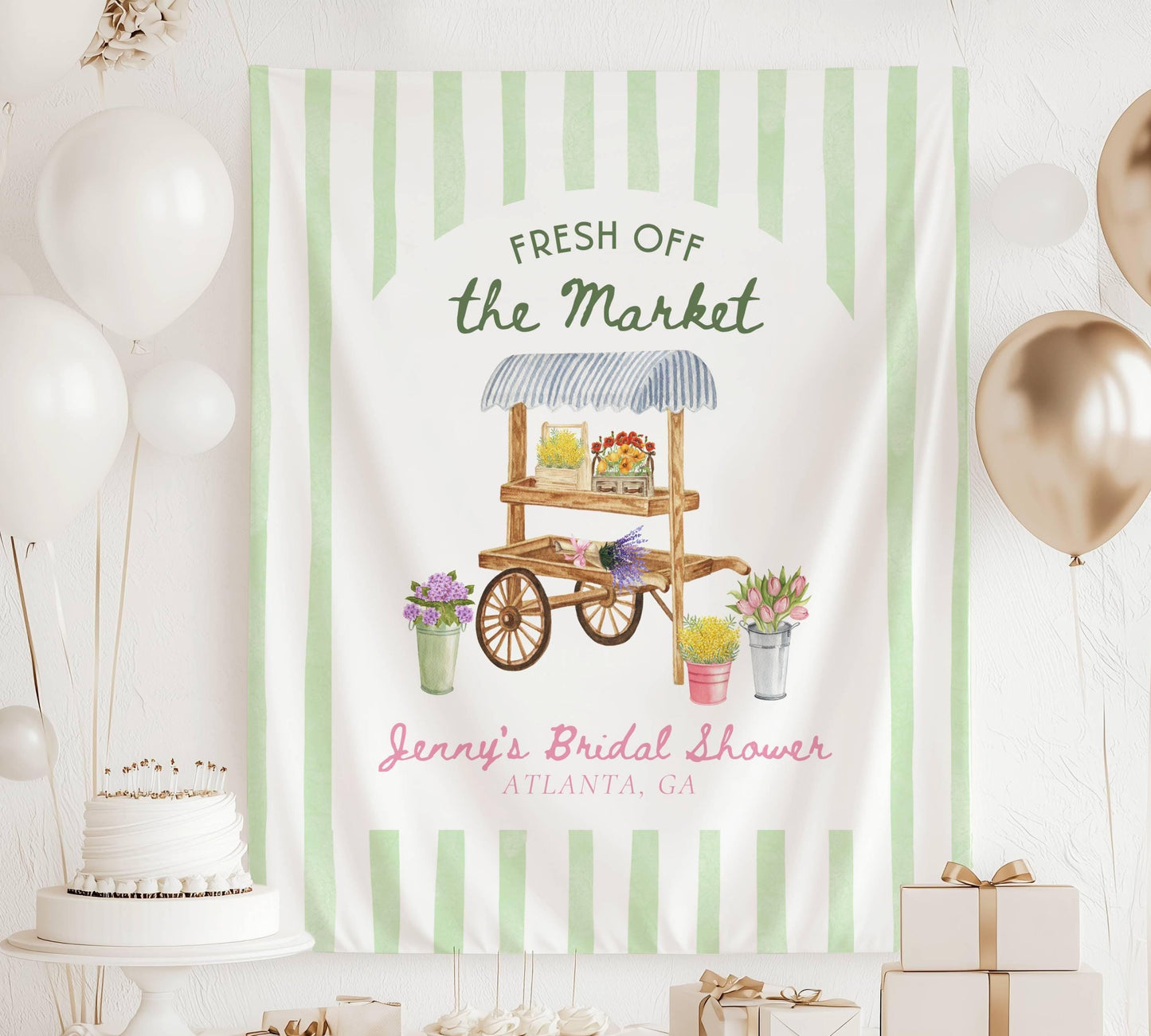 Fresh Off The Market Bridal Shower Off The Market Decor Bachelorette Watercolor Market Bridal Shower She's Off The Market Banner Bride to Be - LAUMIANstudio