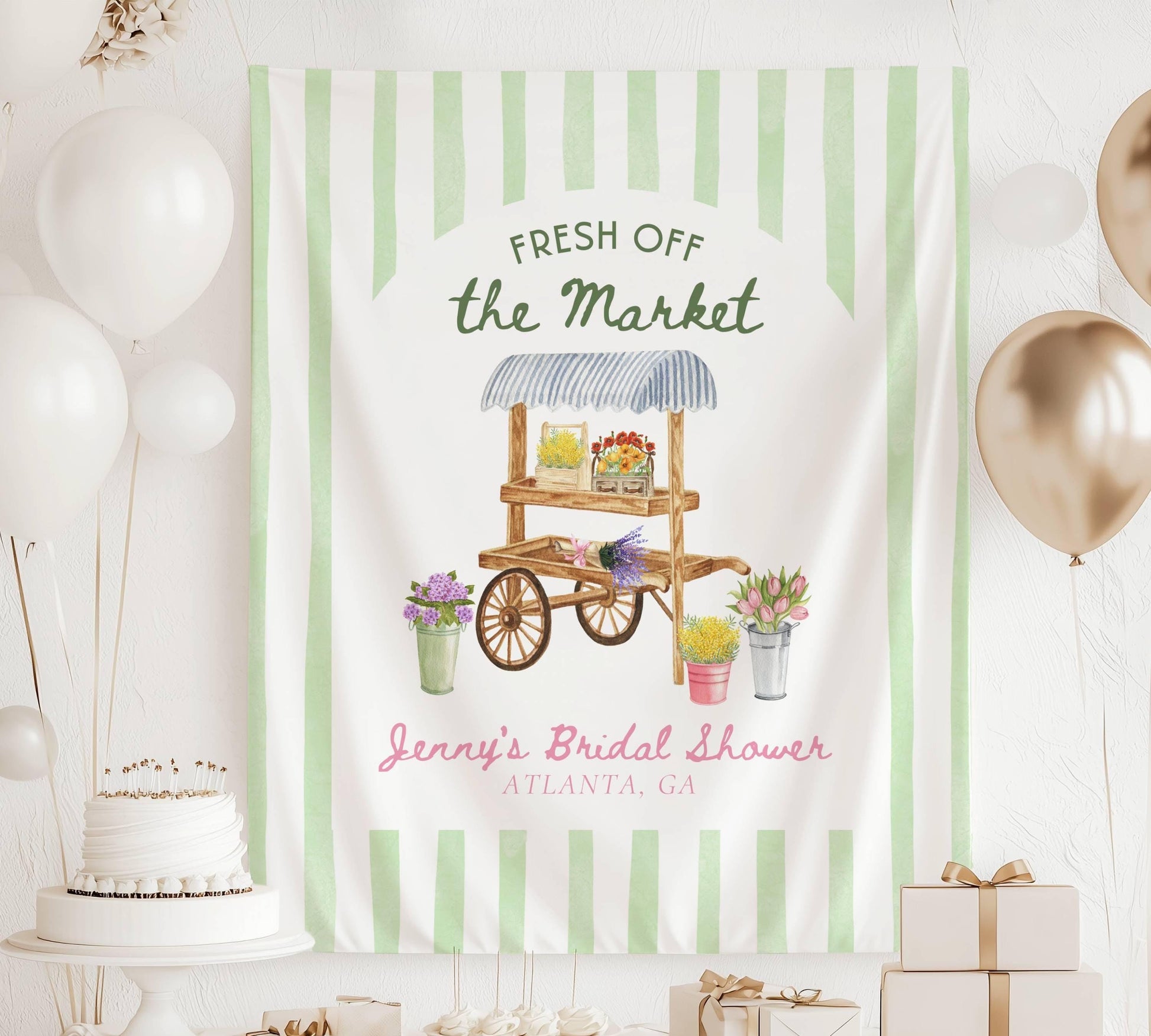 Fresh Off The Market Bridal Shower Off The Market Decor Bachelorette Watercolor Market Bridal Shower She's Off The Market Banner Bride to Be - LAUMIANstudio