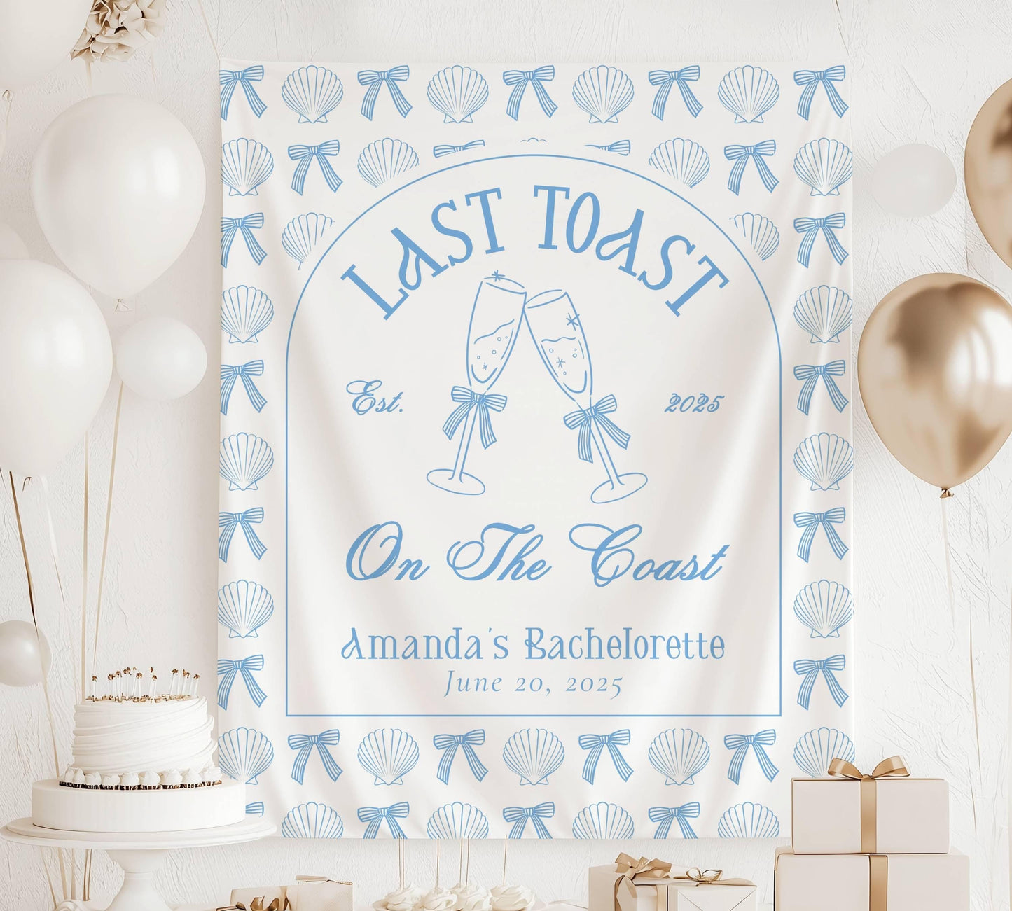 Last Toast on the Coast Bachelorette Backdrop Beach Last Toast Banner Coquette Last Toast Blue Backdrop Last Toast Bach Party Decor Coastal - LAUMIANstudio