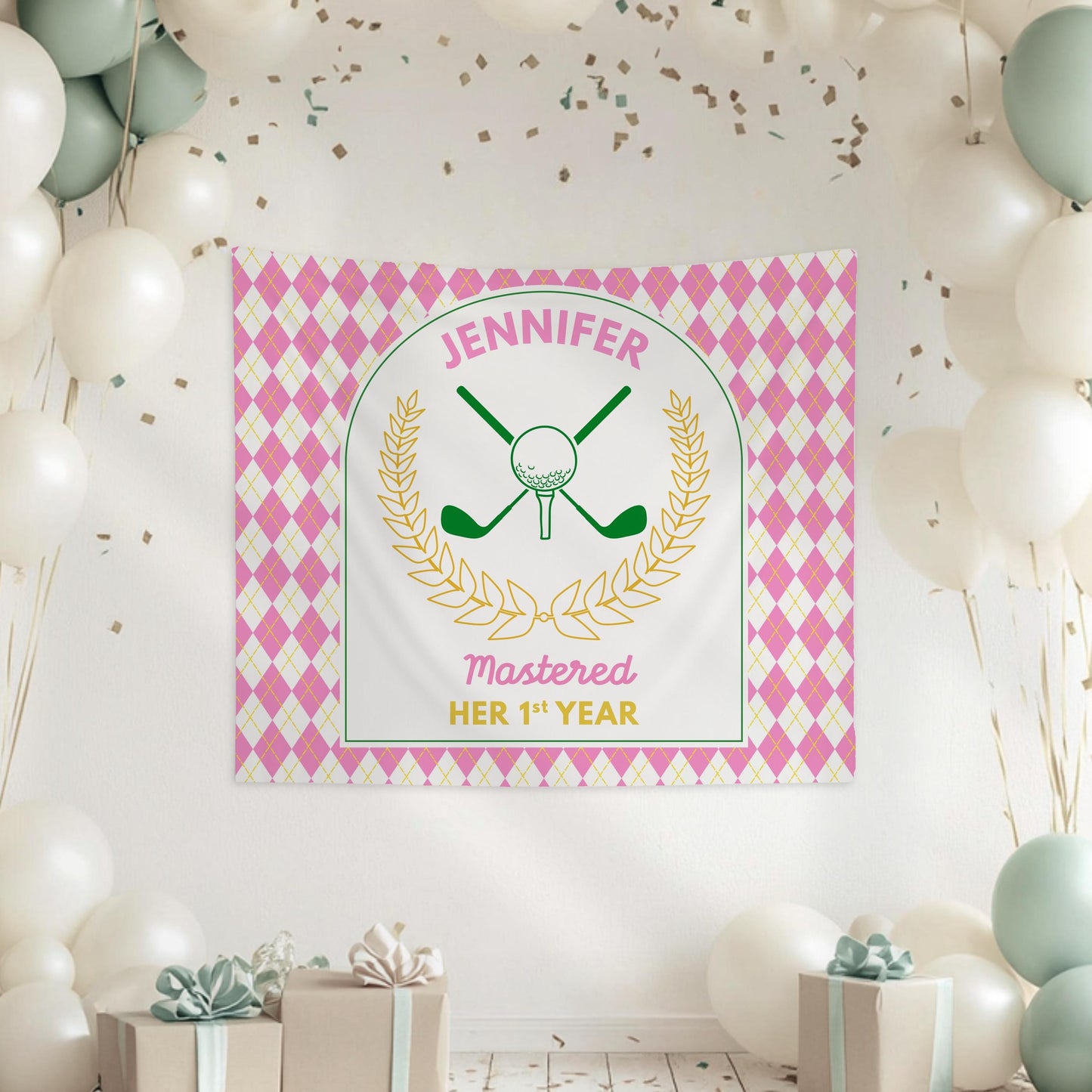 Golf Birthday Party Decor Pink Golf Course Photo Banner Custom Masters Birthday Backdrop Girl First Birthday Golf Welcome Sign Mastered Golf - LAUMIANstudio