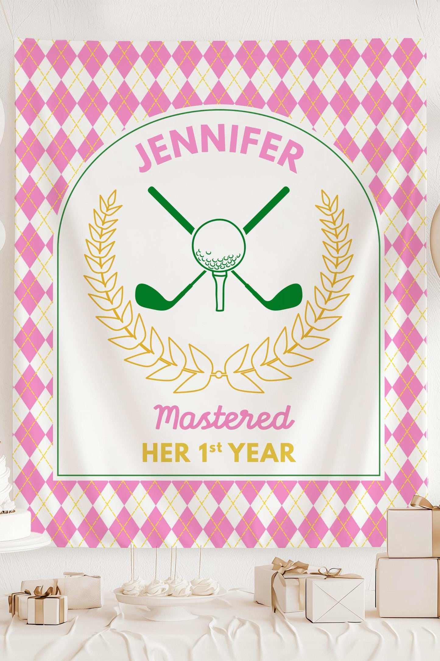 Golf Birthday Party Decor Pink Golf Course Photo Banner Custom Masters Birthday Backdrop Girl First Birthday Golf Welcome Sign Mastered Golf - LAUMIANstudio