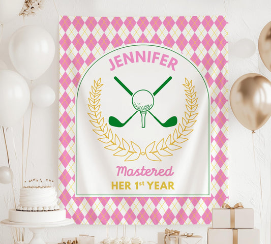 Golf Birthday Party Decor Pink Golf Course Photo Banner Custom Masters Birthday Backdrop Girl First Birthday Golf Welcome Sign Mastered Golf - LAUMIANstudio
