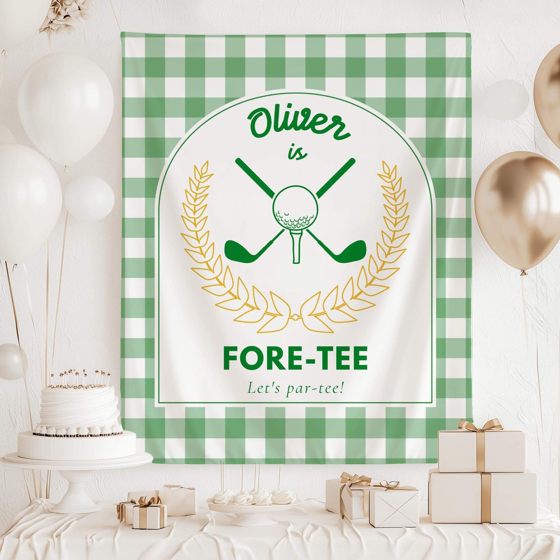 Golf 40th Birthday Tapestry Golf Player Four Tee Party Banner Green Golf 40th Birthday Backdrop 40th Birthday Decor for Him Masters Party - LAUMIANstudio