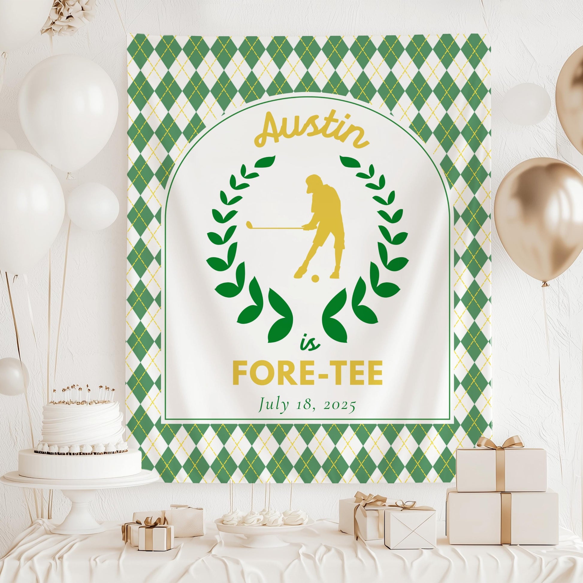 Golf 40th Birthday Tapestry Golf Player Four Tee Party Banner Green Golf 40th Birthday Backdrop 40th Birthday Decor for Him Masters Party - LAUMIANstudio