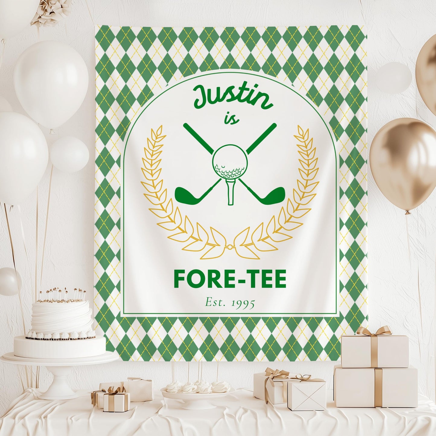 Golf 40th Birthday Tapestry Golf Player Four Tee Party Banner Green Golf 40th Birthday Backdrop 40th Birthday Decor for Him Masters Party - LAUMIANstudio