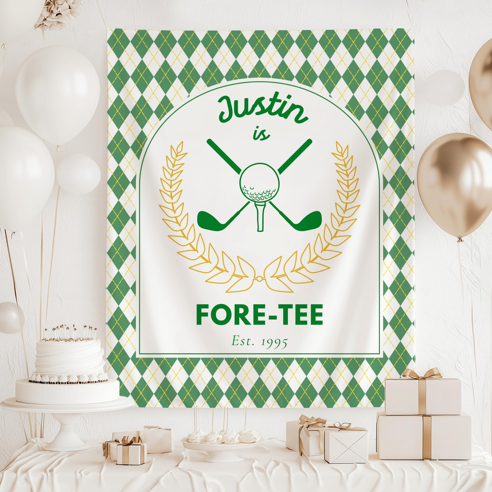 Golf 40th Birthday Tapestry Golf Player Four Tee Party Banner Green Golf 40th Birthday Backdrop 40th Birthday Decor for Him Masters Party - LAUMIANstudio