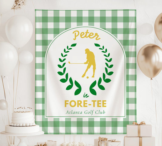 Golf 40th Birthday Tapestry Golf Player Four Tee Party Banner Green Golf 40th Birthday Backdrop 40th Birthday Decor for Him Masters Party - LAUMIANstudio