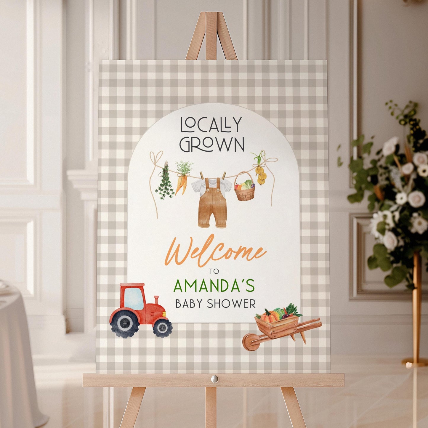 Locally Grown Shower Welcome Sign Grown With Love Sign Editable Shower Large Welcome Poster Farm Baby Shower Poster Beige Shower Decor - LAUMIANstudio
