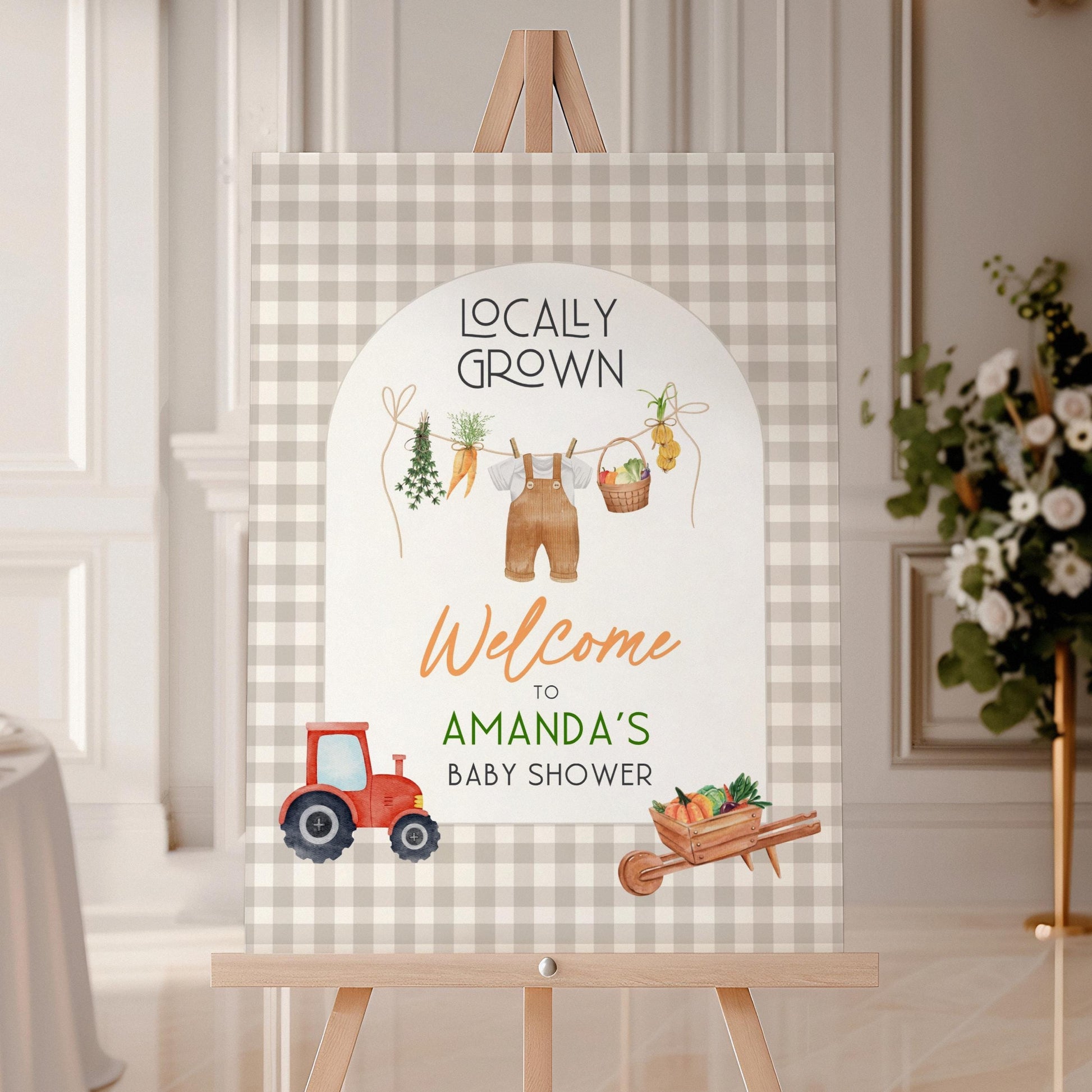 Locally Grown Shower Welcome Sign Grown With Love Sign Editable Shower Large Welcome Poster Farm Baby Shower Poster Beige Shower Decor - LAUMIANstudio