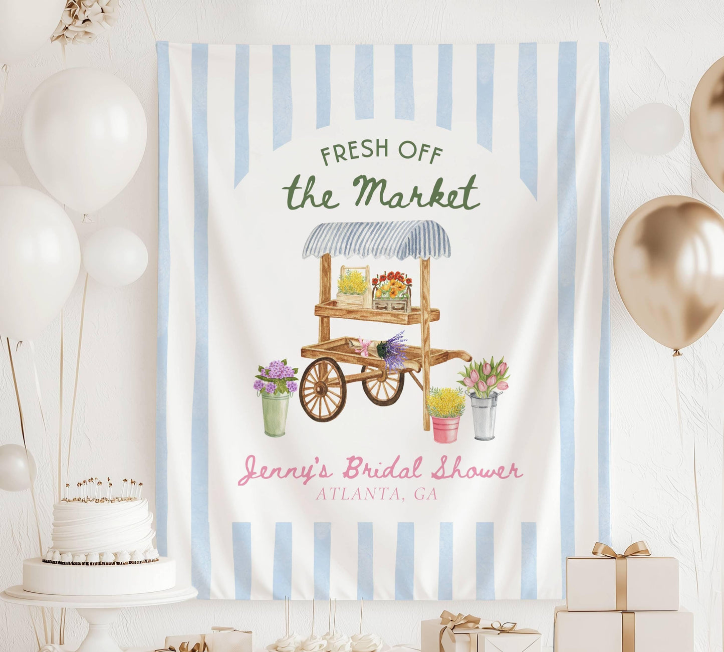 Floral Market Bachelorette Banner Fresh Off The Market Bridal Shower Flower Market Bachelorette Spring Bridal Shower Backdrop Farmers Market - LAUMIANstudio