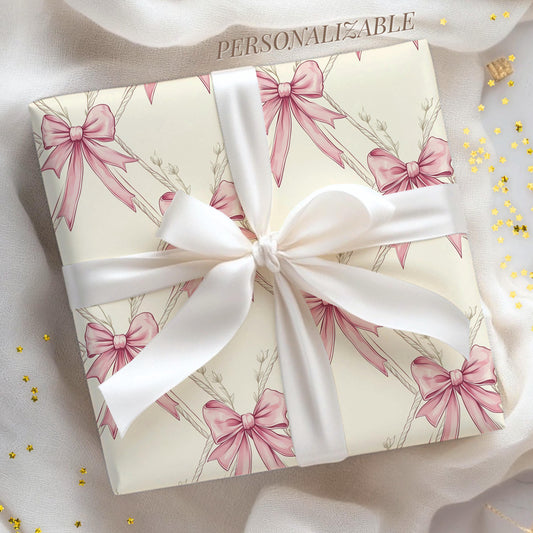 Coquette Pink Bow Wrapping Paper Girly Pink Ribbon Gift Wrap Coquette Birthday Wrapping Custom Watercolor Coquette Aesthetic Wrapping Paper - LAUMIANstudio