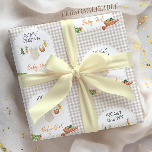Baby Shower Wrapping Paper Locally Grown Shower Gift Wrap Beige Country Baby Shower Gift Custom Baby Shower Wrap Fruit and Vegetable Wrap - LAUMIANstudio