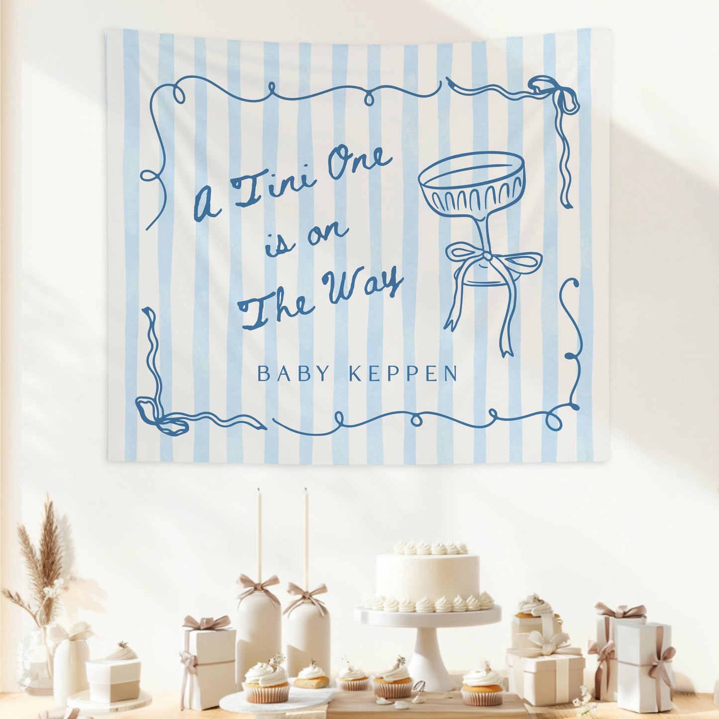 Tini One Baby Boy Shower Backdrop Blue Tini One is on the Way Banner Blue Coquette Baby Shower Photo Banner Martini Baby Shower Welcome Sign - LAUMIANstudio