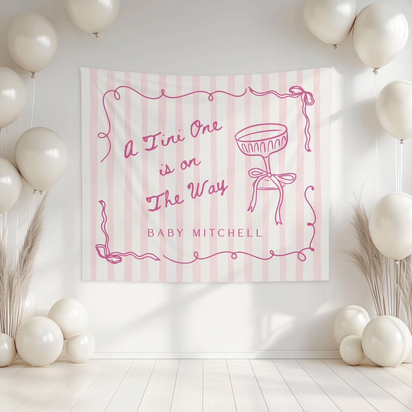 Tini One is on The Way Baby Shower Backdrop Elegant Tini Baby Shower Banner Striped Baby Shower Decor Martini Bow Shower Tapestry Cocktail - LAUMIANstudio