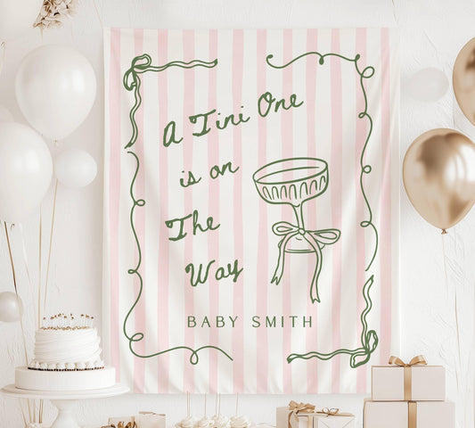 Tini One is on The Way Baby Shower Backdrop Elegant Tini Baby Shower Banner Striped Baby Shower Decor Martini Bow Shower Tapestry Cocktail - LAUMIANstudio