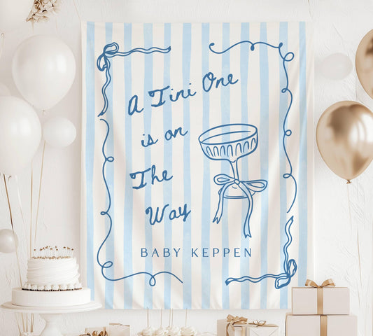 Tini One Baby Boy Shower Backdrop Blue Tini One is on the Way Banner Blue Coquette Baby Shower Photo Banner Martini Baby Shower Welcome Sign - LAUMIANstudio