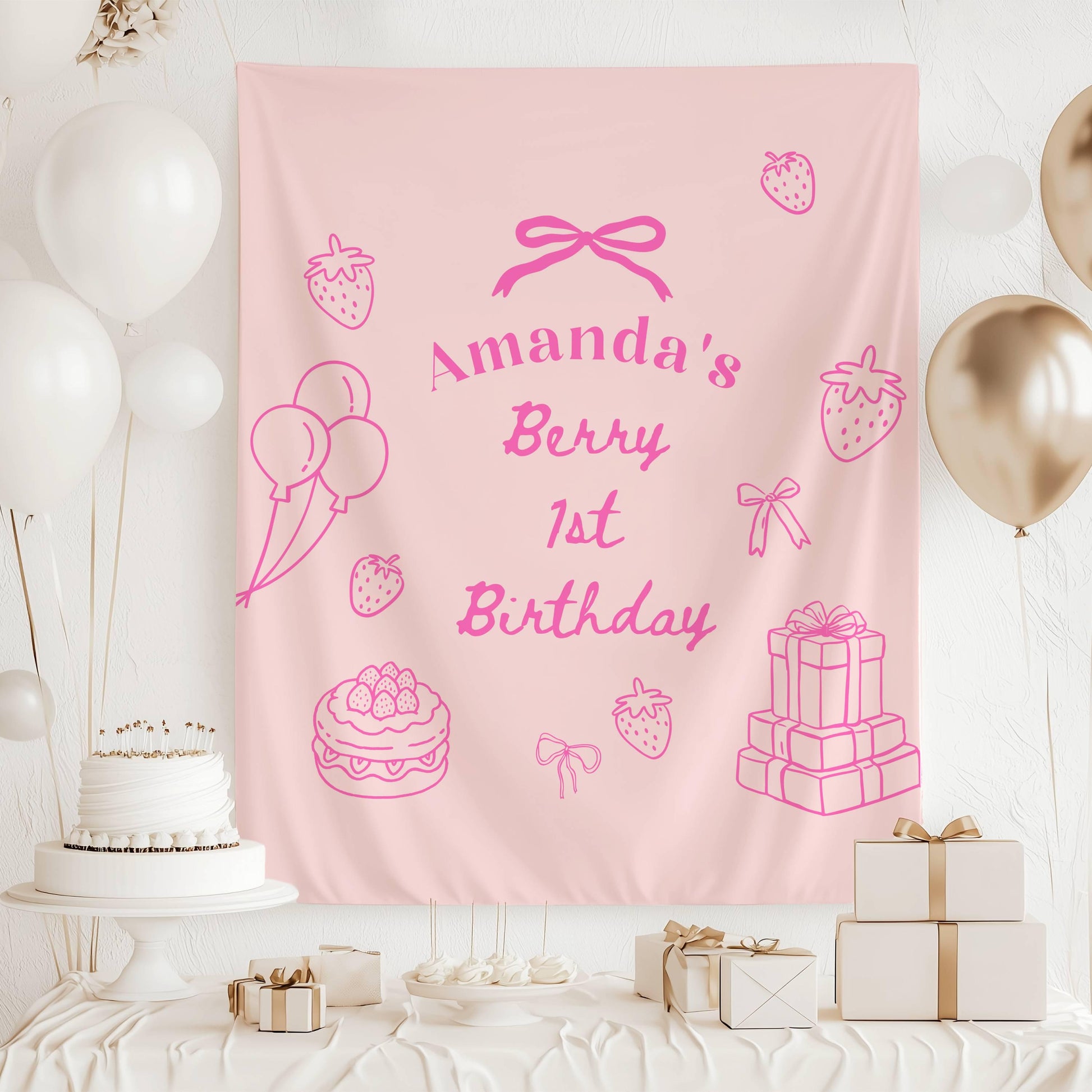 Berry First Birthday Banner Custom Strawberry Backdrop 1st Birthday Strawberry Welcome Sign Berry First Birthday Decoration Strawberry Bday - LAUMIANstudio