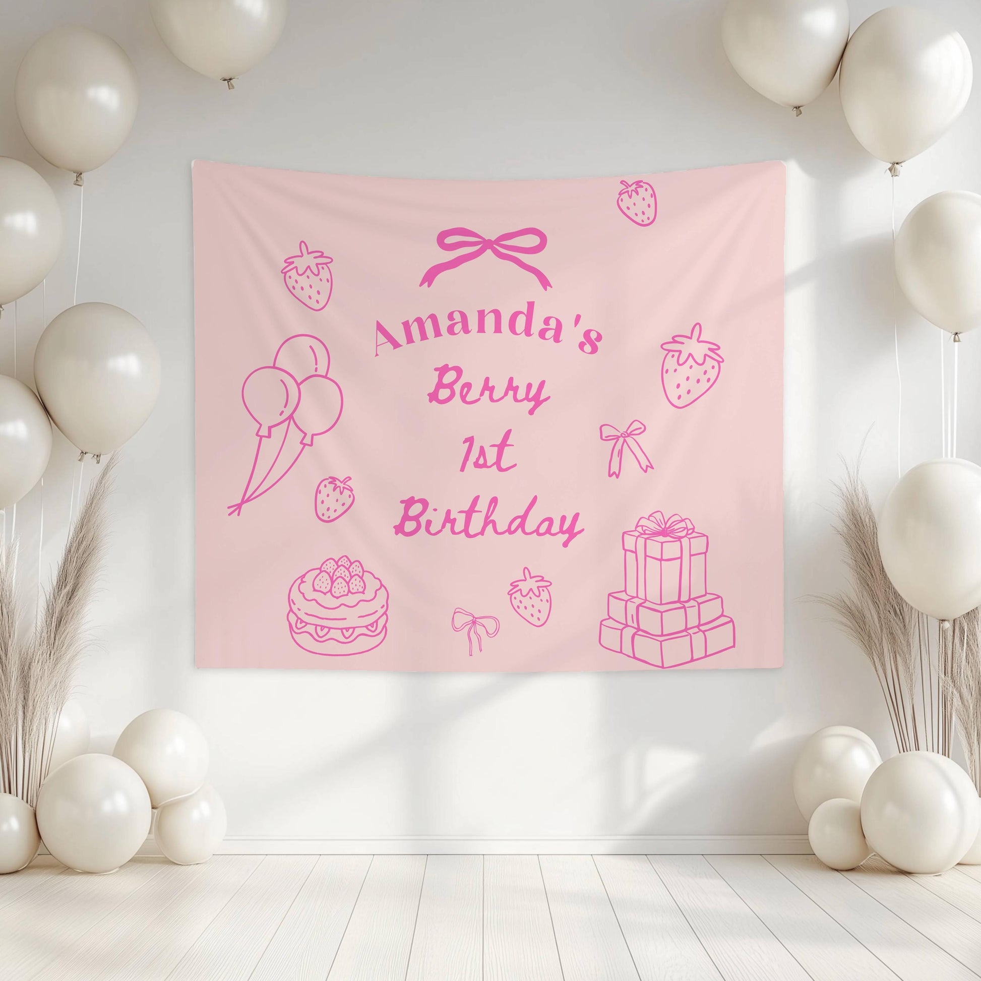 Berry First Birthday Banner Custom Strawberry Backdrop 1st Birthday Strawberry Welcome Sign Berry First Birthday Decoration Strawberry Bday - LAUMIANstudio