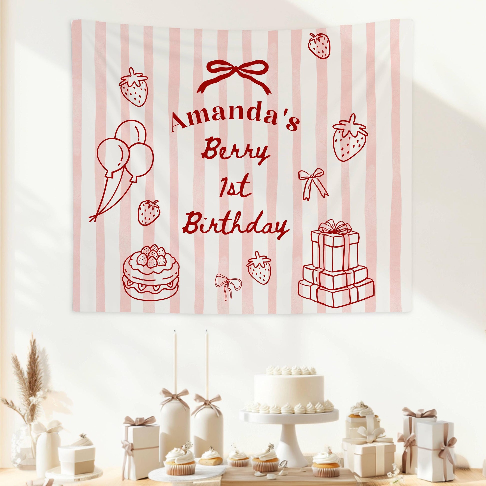 Berry First Birthday Banner Custom Strawberry Backdrop 1st Birthday Strawberry Welcome Sign Berry First Birthday Decoration Strawberry Bday - LAUMIANstudio